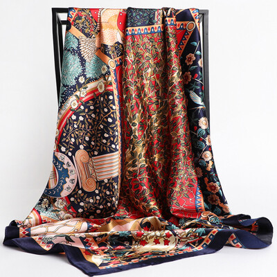 90*90 см модни шалове дамски шал щампа копринен сатен хиджаб дамска бандана луксозна марка квадратна дамска бандана фулар заглушител