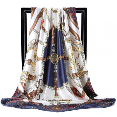 90*90 см модни шалове дамски шал щампа копринен сатен хиджаб дамска бандана луксозна марка квадратна дамска бандана фулар заглушител