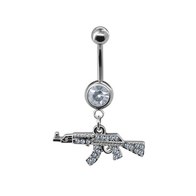 Prsteni za pupak Gun Viseći prsten za pupak Prozirni dragulj Prsten za pupak Piercing za tijelo Nakit Piercing za žene