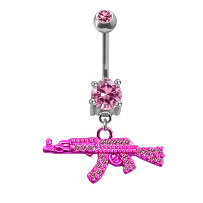 Prsteni za pupak Gun Viseći prsten za pupak Prozirni dragulj Prsten za pupak Piercing za tijelo Nakit Piercing za žene