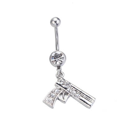 Prsteni za pupak Gun Viseći prsten za pupak Prozirni dragulj Prsten za pupak Piercing za tijelo Nakit Piercing za žene