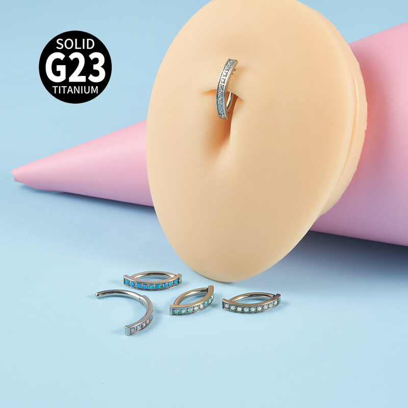 1PC G23 Titāna nabas pīrsings Fire Opal Vienkāršs nabas gredzens Cz Reversi izliekts Glossy Snap vēdera pīrsings ķermeņa rotaslietas