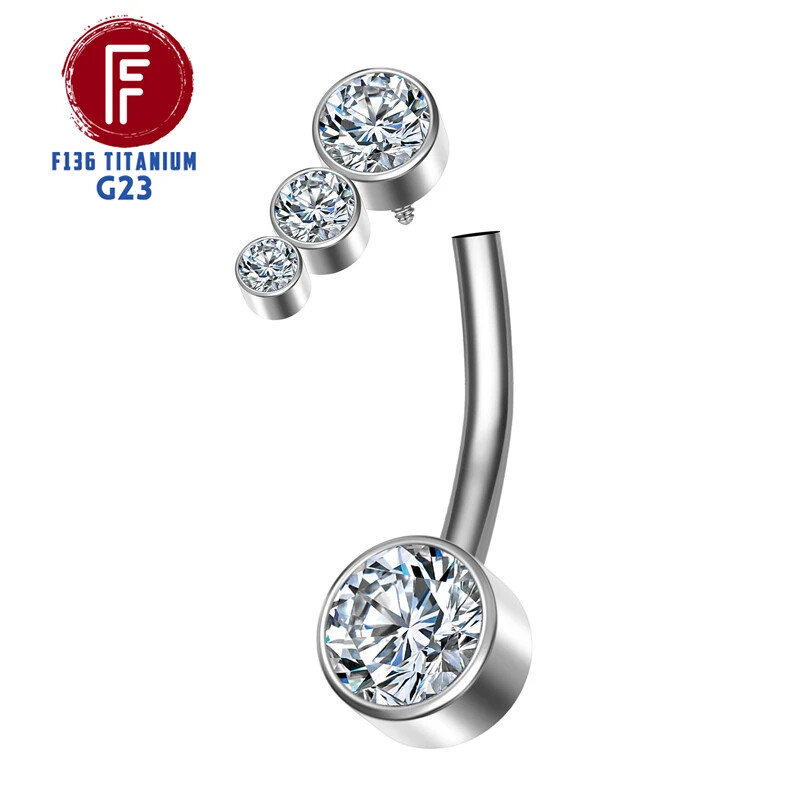 ASTM F136 Piercing pentru buric din titan, cu diafragmă cu zircon, Helix, Labret industrial, inel pentru buric Nombril, bijuterii pentru corp pentru femei
