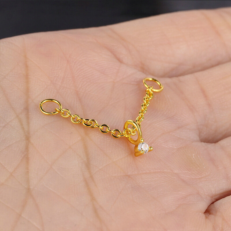 1PC Link Chain naušnice za piercing u nosu s okruglim privjeskom od cirkona Ins Modni zlatni lančići za piercing Nakit za tijelo