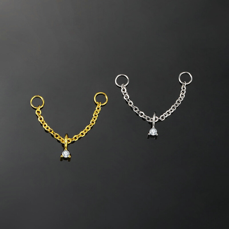 1PC Link Chain naušnice za piercing u nosu s okruglim privjeskom od cirkona Ins Modni zlatni lančići za piercing Nakit za tijelo