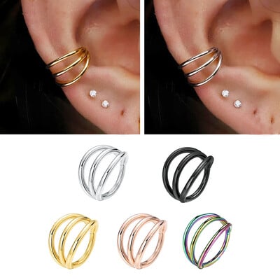 Punk Surgical Steel Segment Tragus Helix Cartilage Earring Nose Ring Septum Clicker Conch Τρεις στρώσεις ρουθούνι Piercing Κοσμήματα