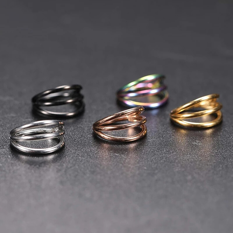 Punk sebészeti acél szegmens Tragus Helix porc fülbevaló orrgyűrű Septum Clicker kagyló háromrétegű orrlyuk piercing ékszer