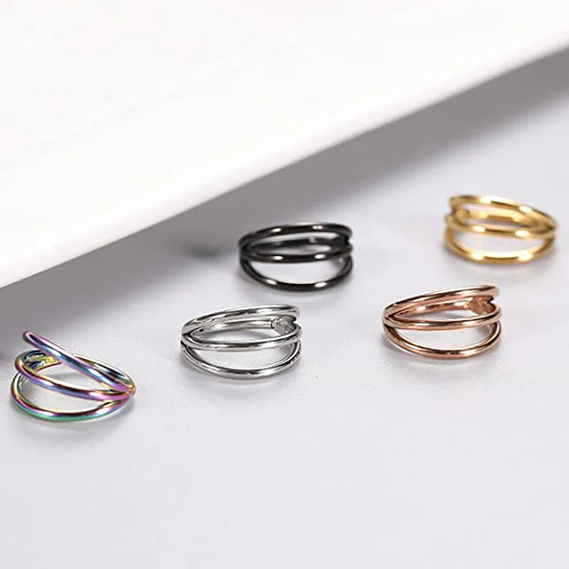 Punk sebészeti acél szegmens Tragus Helix porc fülbevaló orrgyűrű Septum Clicker kagyló háromrétegű orrlyuk piercing ékszer