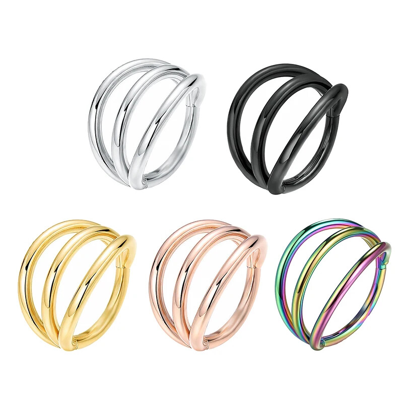 Punk sebészeti acél szegmens Tragus Helix porc fülbevaló orrgyűrű Septum Clicker kagyló háromrétegű orrlyuk piercing ékszer