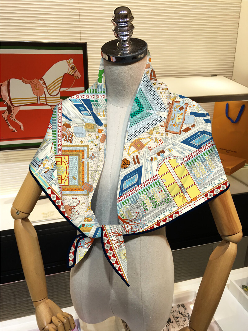 Eșarfă din mătase sarg de 90 cm, șal de modă, eșarfă pătrată de marcă de lux pentru femei, Bandana Hijab, Foulard, batic, eșarfe pentru cap, 2023, nou