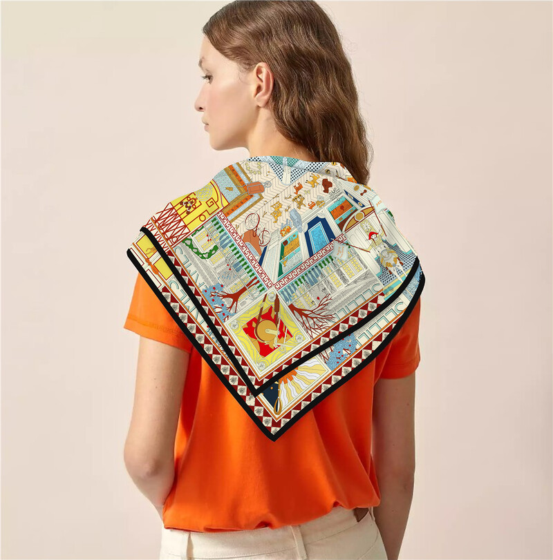 Eșarfă din mătase sarg de 90 cm, șal de modă, eșarfă pătrată de marcă de lux pentru femei, Bandana Hijab, Foulard, batic, eșarfe pentru cap, 2023, nou