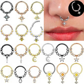 1db Hold Bolygó Septum Hoop Clicker lógó orrgyűrű csillag Helix karika fülbevaló porc ékszer orrgyűrű karika septum piercing