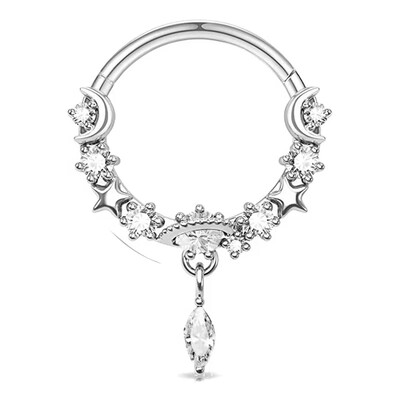 1db Hold Bolygó Septum Hoop Clicker lógó orrgyűrű csillag Helix karika fülbevaló porc ékszer orrgyűrű karika septum piercing