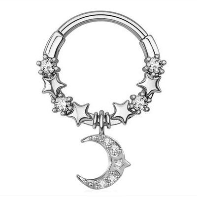 1db Hold Bolygó Septum Hoop Clicker lógó orrgyűrű csillag Helix karika fülbevaló porc ékszer orrgyűrű karika septum piercing