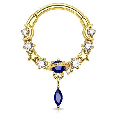 1db Hold Bolygó Septum Hoop Clicker lógó orrgyűrű csillag Helix karika fülbevaló porc ékszer orrgyűrű karika septum piercing