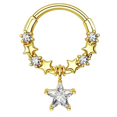 1db Hold Bolygó Septum Hoop Clicker lógó orrgyűrű csillag Helix karika fülbevaló porc ékszer orrgyűrű karika septum piercing