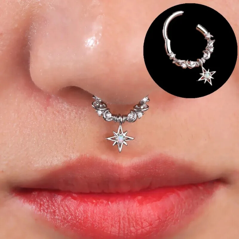 1db Hold Bolygó Septum Hoop Clicker lógó orrgyűrű csillag Helix karika fülbevaló porc ékszer orrgyűrű karika septum piercing