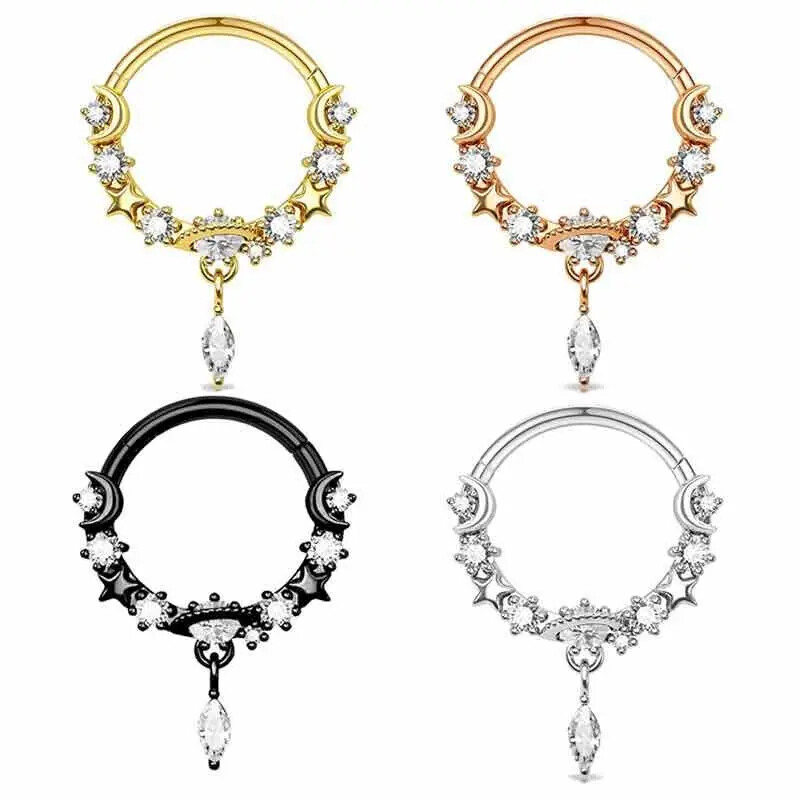 1db Hold Bolygó Septum Hoop Clicker lógó orrgyűrű csillag Helix karika fülbevaló porc ékszer orrgyűrű karika septum piercing