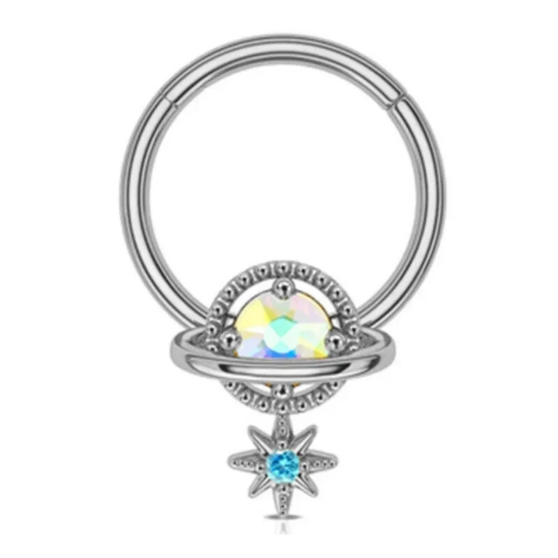 1db Hold Bolygó Septum Hoop Clicker lógó orrgyűrű csillag Helix karika fülbevaló porc ékszer orrgyűrű karika septum piercing