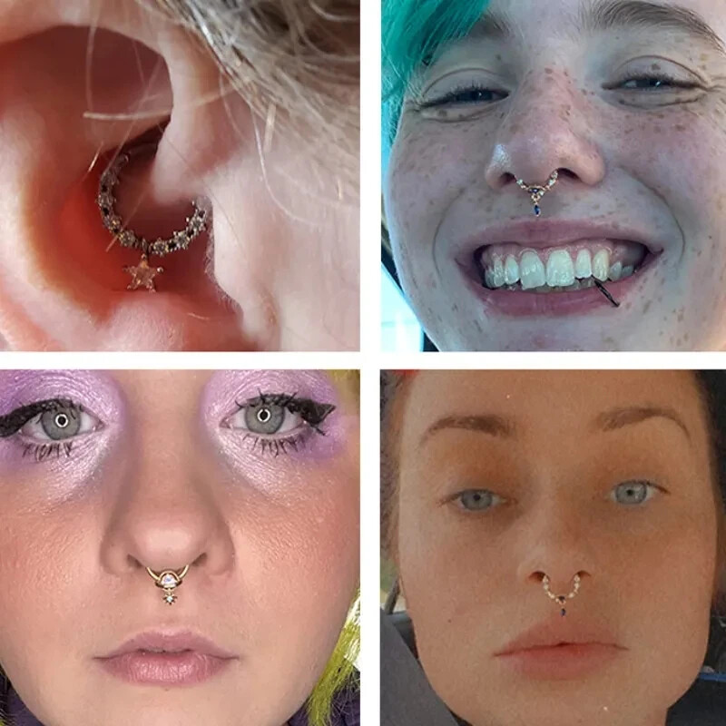 1db Hold Bolygó Septum Hoop Clicker lógó orrgyűrű csillag Helix karika fülbevaló porc ékszer orrgyűrű karika septum piercing