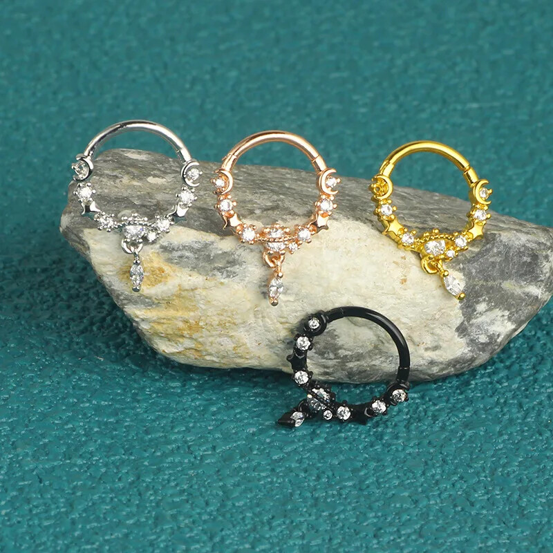 1db Hold Bolygó Septum Hoop Clicker lógó orrgyűrű csillag Helix karika fülbevaló porc ékszer orrgyűrű karika septum piercing