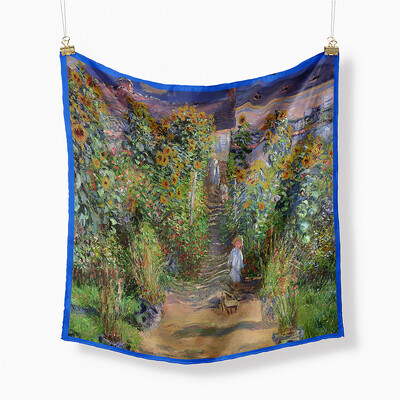 Monet aliejinė tapyba ruoželinis 100 % šilkas skara madinga bandana moteriška skara 53cm kvadratiniai šalikai Hidžabo galvos skara Kaklo skarelė