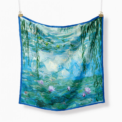 Monet aliejinė tapyba ruoželinis 100 % šilkas skara madinga bandana moteriška skara 53cm kvadratiniai šalikai Hidžabo galvos skara Kaklo skarelė