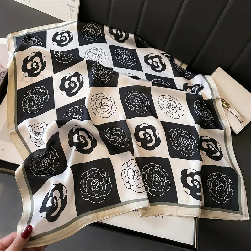 Luxus selyem sálak Négyzet alakú sál koreai divat kendő Népszerű selyem sálak Bandanna pakolások sál díszítő kendő 70*70cm