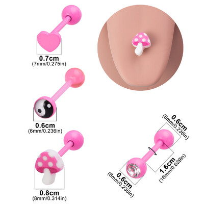 Piercing do jazyka s 4 ks medvedíkom, srdcom Yin Yang, činkou, roztomilým štýlom, šperky na telo, halloweenska dekorácia, 14 Gauge