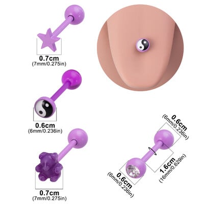 Piercing do jazyka s 4 ks medvedíkom, srdcom Yin Yang, činkou, roztomilým štýlom, šperky na telo, halloweenska dekorácia, 14 Gauge
