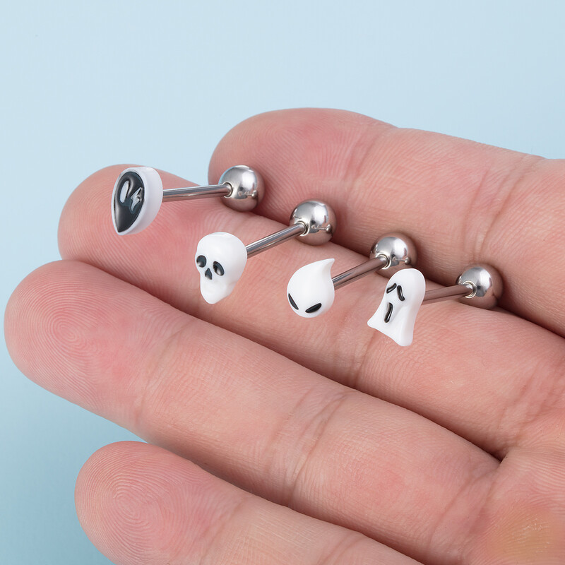 Piercing do jazyka s 4 ks medvedíkom, srdcom Yin Yang, činkou, roztomilým štýlom, šperky na telo, halloweenska dekorácia, 14 Gauge