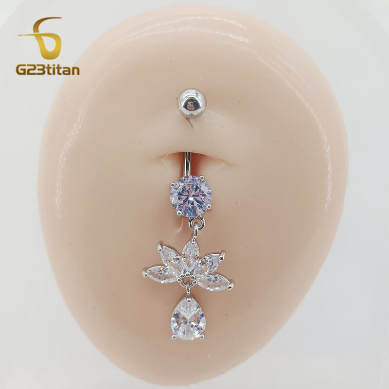 Piercing do pupka s kvapkou vody G23titan zirkónu, 6-16 mm, titánový alebo oceľový piercing do pupka, šperky pre ženy.