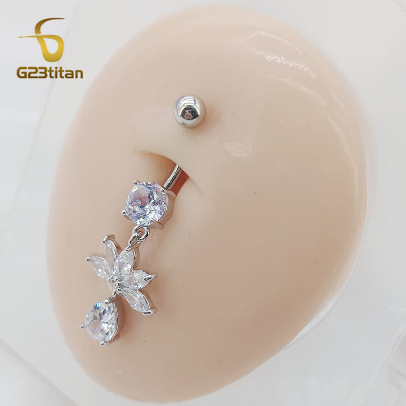 Piercing do pupka s kvapkou vody G23titan zirkónu, 6-16 mm, titánový alebo oceľový piercing do pupka, šperky pre ženy.