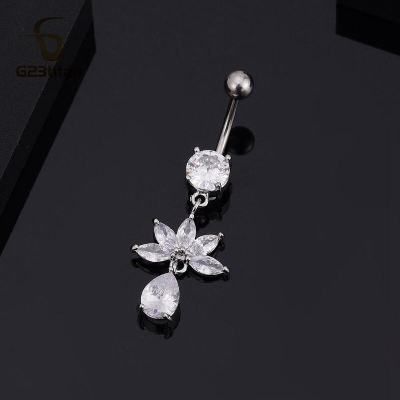 Piercing do pupka s kvapkou vody G23titan zirkónu, 6-16 mm, titánový alebo oceľový piercing do pupka, šperky pre ženy.