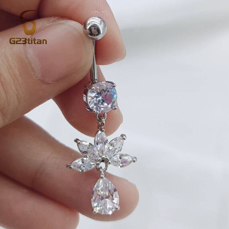 Piercing do pupka s kvapkou vody G23titan zirkónu, 6-16 mm, titánový alebo oceľový piercing do pupka, šperky pre ženy.