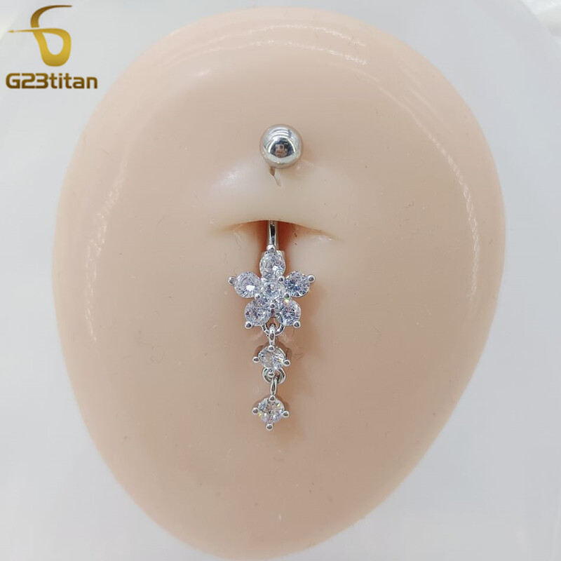 Piercing do pupka G23titan 14G, chirurgický titánový prsteň s kryštálmi a zirkónom, piercing do tela s kryštálmi.