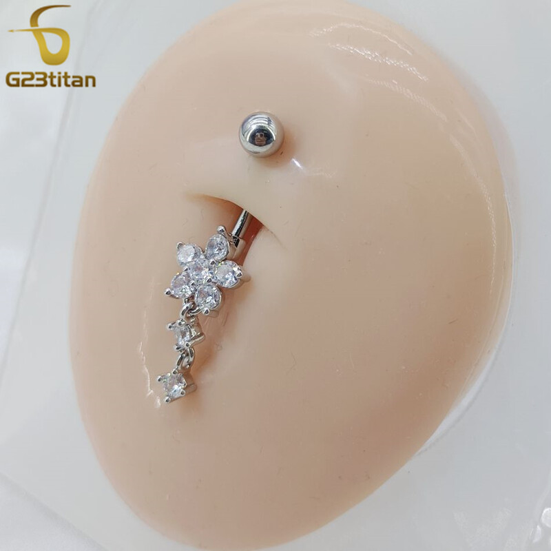 Piercing do pupka G23titan 14G, chirurgický titánový prsteň s kryštálmi a zirkónom, piercing do tela s kryštálmi.