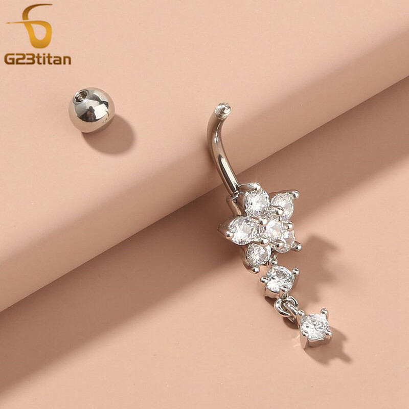Piercing do pupka G23titan 14G, chirurgický titánový prsteň s kryštálmi a zirkónom, piercing do tela s kryštálmi.