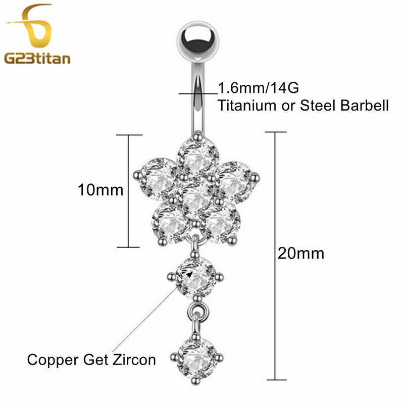 Piercing do pupka G23titan 14G, chirurgický titánový prsteň s kryštálmi a zirkónom, piercing do tela s kryštálmi.
