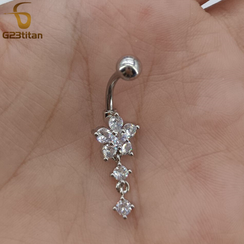 Piercing do pupka G23titan 14G, chirurgický titánový prsteň s kryštálmi a zirkónom, piercing do tela s kryštálmi.