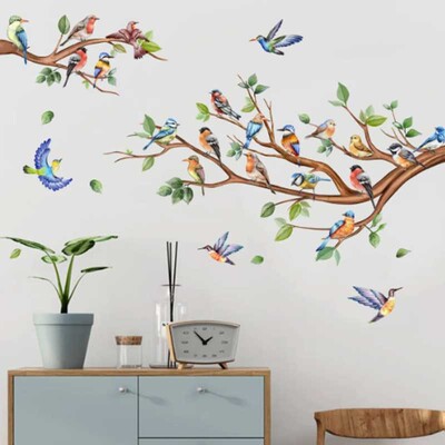 Ramuri colorate Păsări Autocolante de perete Camera de zi Dormitor Autocolante decorative de perete Autocolante Autocolante de perete Vopsea decorativă