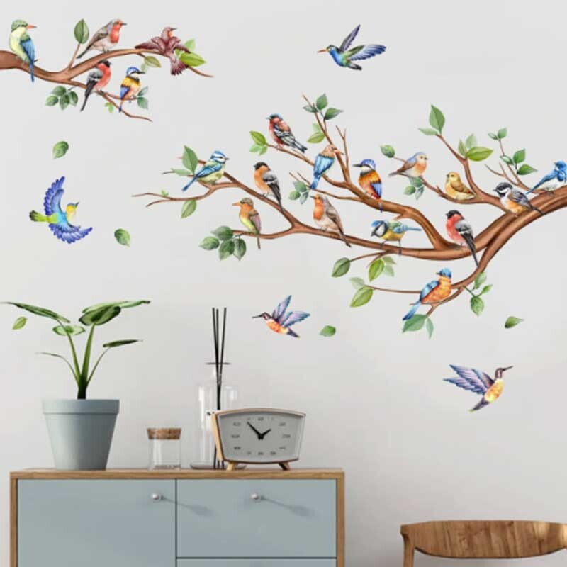 Ramuri colorate Păsări Autocolante de perete Camera de zi Dormitor Autocolante decorative de perete Autocolante Autocolante de perete Vopsea decorativă