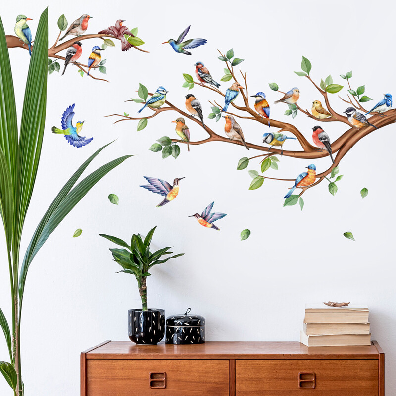 Ramuri colorate Păsări Autocolante de perete Camera de zi Dormitor Autocolante decorative de perete Autocolante Autocolante de perete Vopsea decorativă