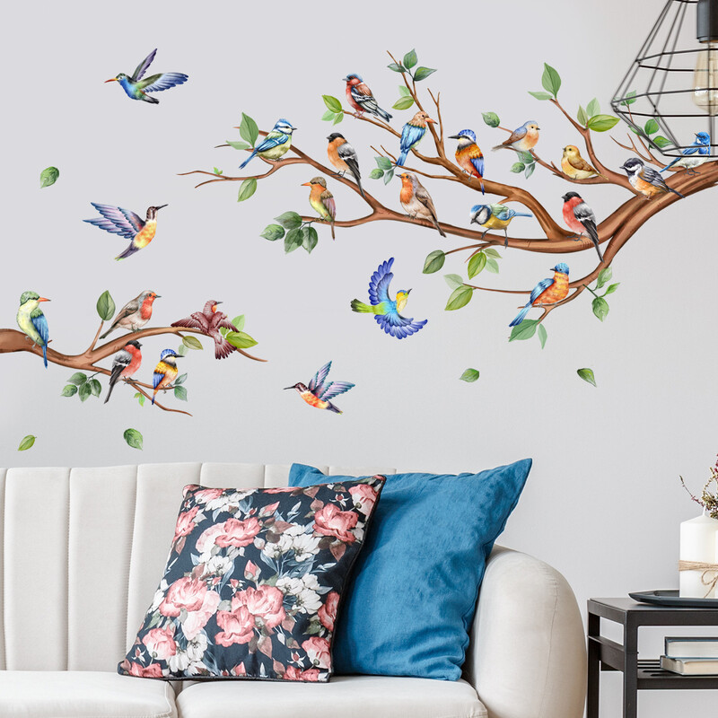Ramuri colorate Păsări Autocolante de perete Camera de zi Dormitor Autocolante decorative de perete Autocolante Autocolante de perete Vopsea decorativă