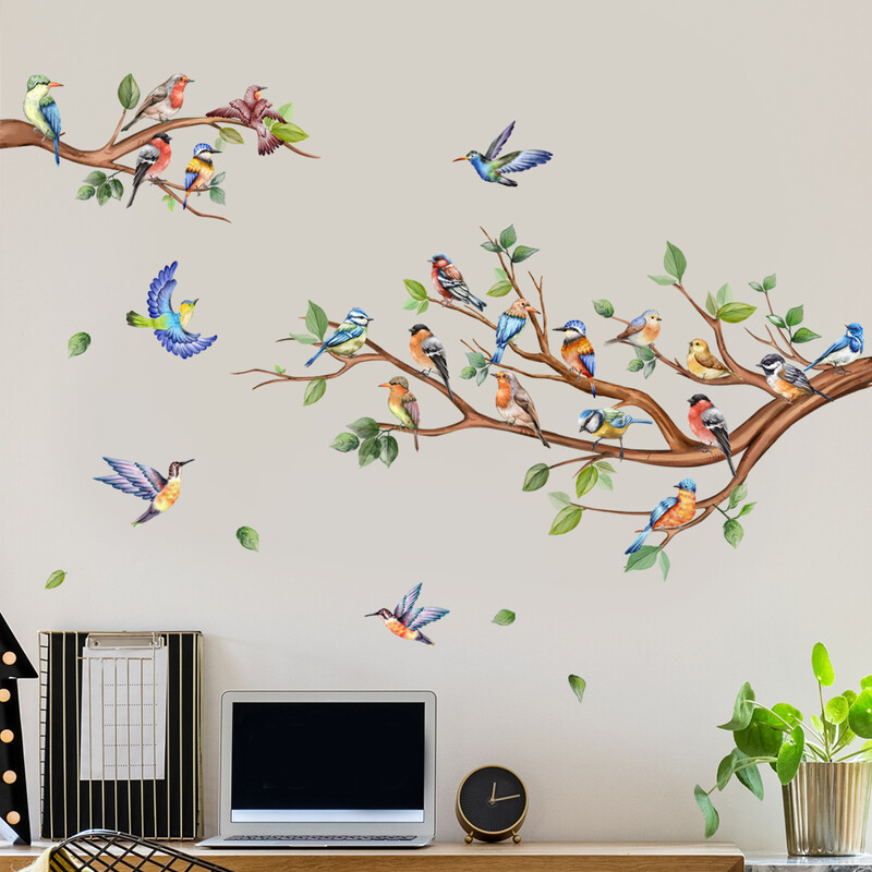Ramuri colorate Păsări Autocolante de perete Camera de zi Dormitor Autocolante decorative de perete Autocolante Autocolante de perete Vopsea decorativă