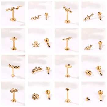 ZS 1PC 16G Χρυσό Χρώμα Κρανίο Νυχτερίδα μέλισσας Labret Δαχτυλίδι χειλιών από ανοξείδωτο ατσάλι Σκουλαρίκι για τα χείλη Σκουλαρίκι για το σώμα