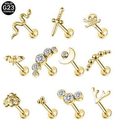 ZS 1PC 16G Gold Color Skull Bee Bat Shape Labret lūpu gredzens nerūsējošā tērauda lūpu kniepa auss daivas skrimšļa auskars ķermeņa rotaslietas