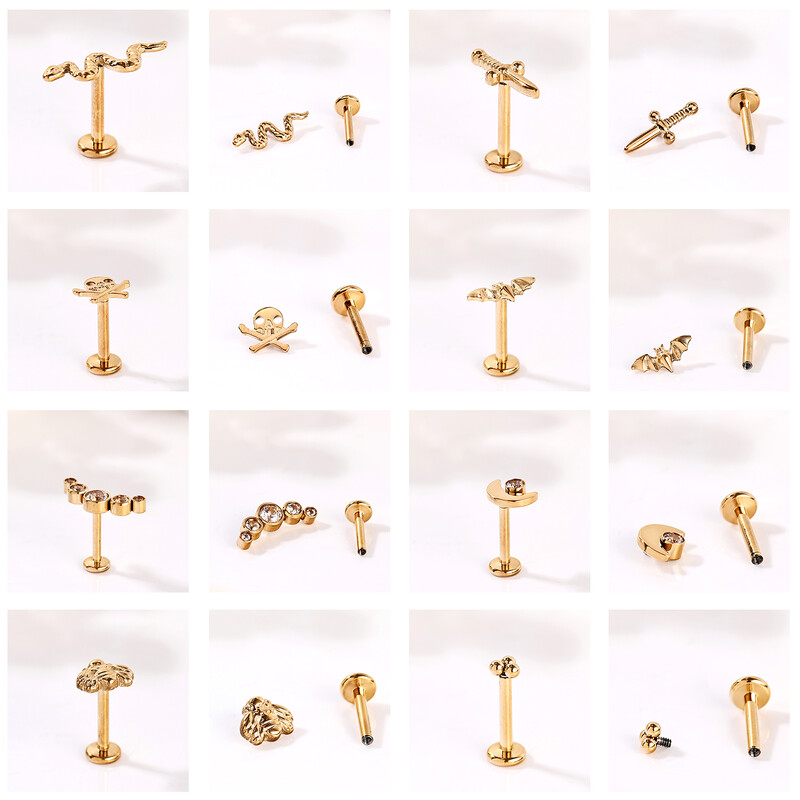 ZS 1PC 16G Zlatna lubanja u obliku pčelinjeg šišmiša Labret prsten za usne od nehrđajućeg čelika za usne za usne za ušne resice za ušnu resicu naušnice za hrskavicu Nakit za tijelo