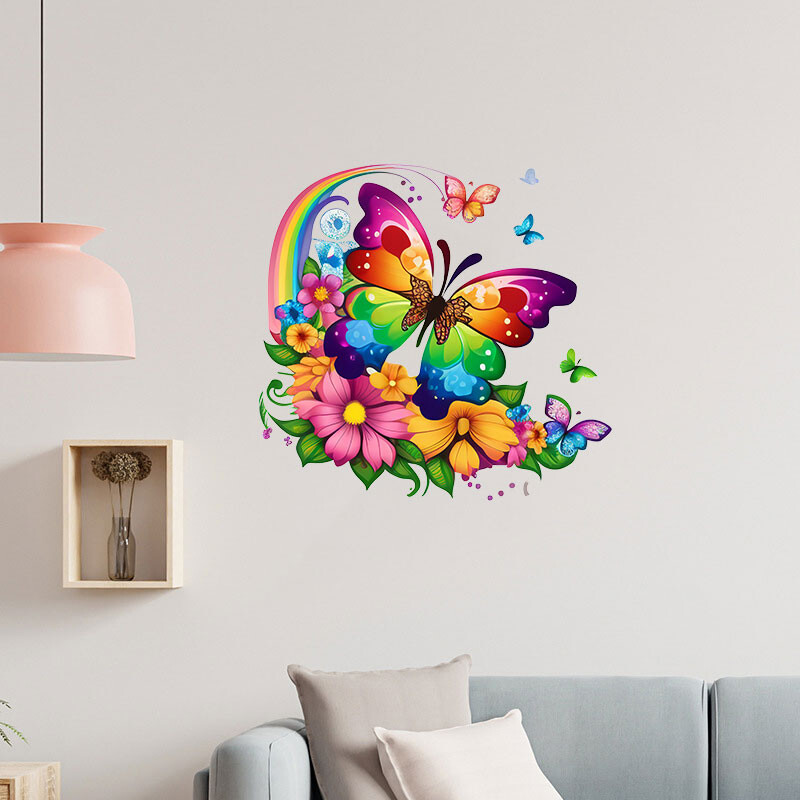 M760 Színes pillangók és virágok falmatrica fürdőszoba WC dekoráció matricák nappali szekrény lakberendezés