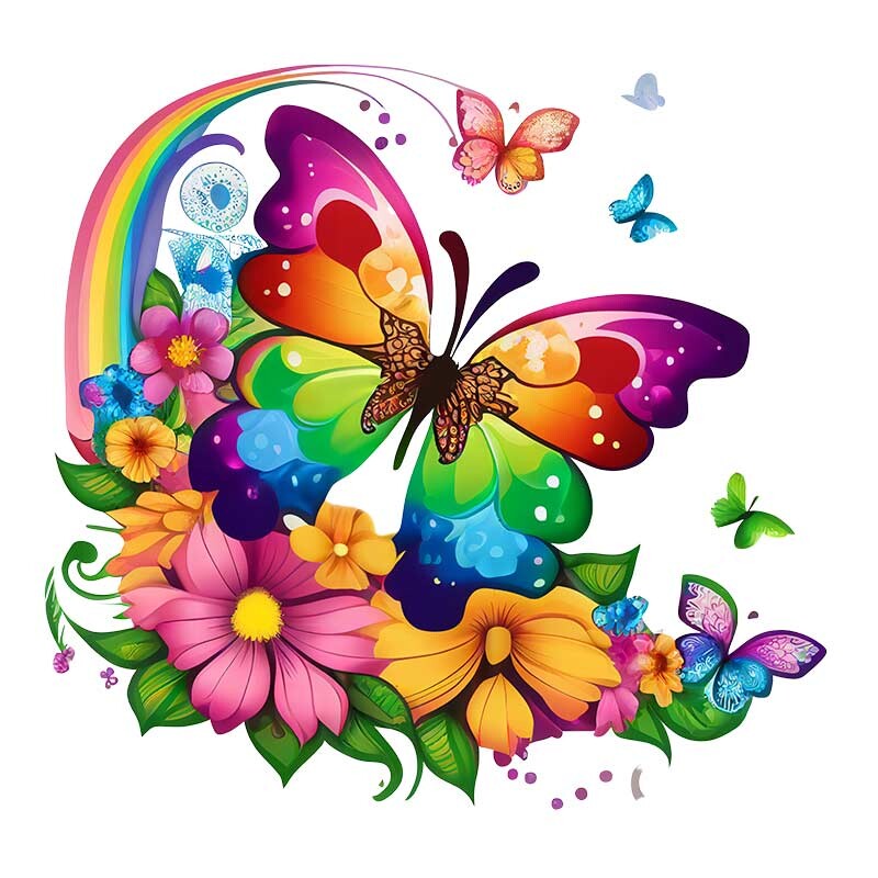 M760 Színes pillangók és virágok falmatrica fürdőszoba WC dekoráció matricák nappali szekrény lakberendezés